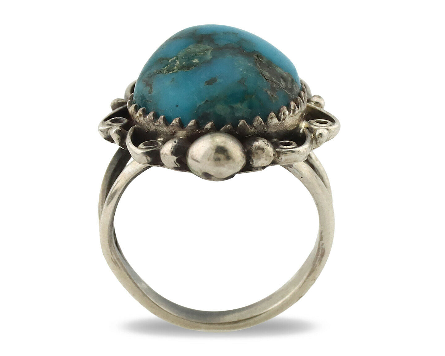 Navajo Ring .925 Silver Morenci Turquoise Native American Artist C.1980's