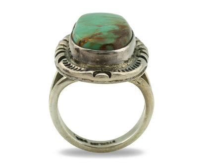 Navajo Ring .925 Silver Kingman Turquoise Artist Signed Gecko C.1980's