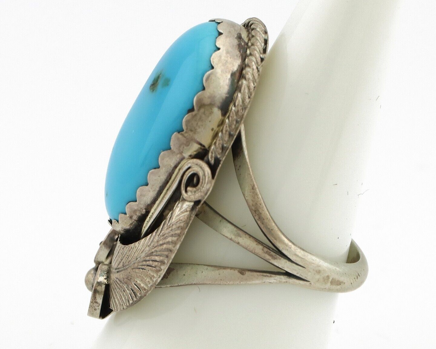 Navajo Ring 925 Silver Sleeping Beauty Turquoise Signed Justin Morris C.80's