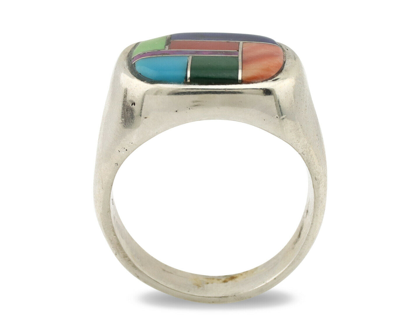 Navajo Inlaid Ring .925 Silver Gemstone Artist Native American C.1980's