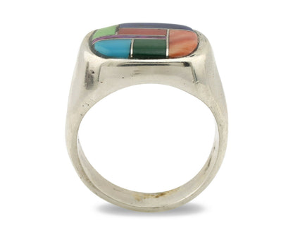 Navajo Inlaid Ring .925 Silver Gemstone Artist Native American C.1980's