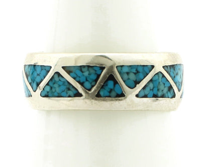 Navajo Chip Inlay Ring 925 Silver Sleeping Beauty Turquoise Artist Silver Cloud