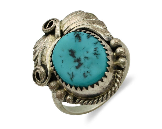 Navajo Ring .925 Silver Sleeping Beauty Turquoise Native Artist C.80's