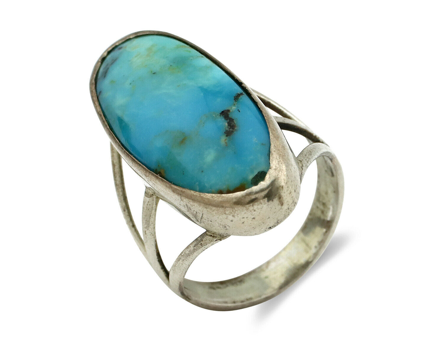 Navajo Ring .925 Silver Nevada Turquoise Native American Artist C.80's