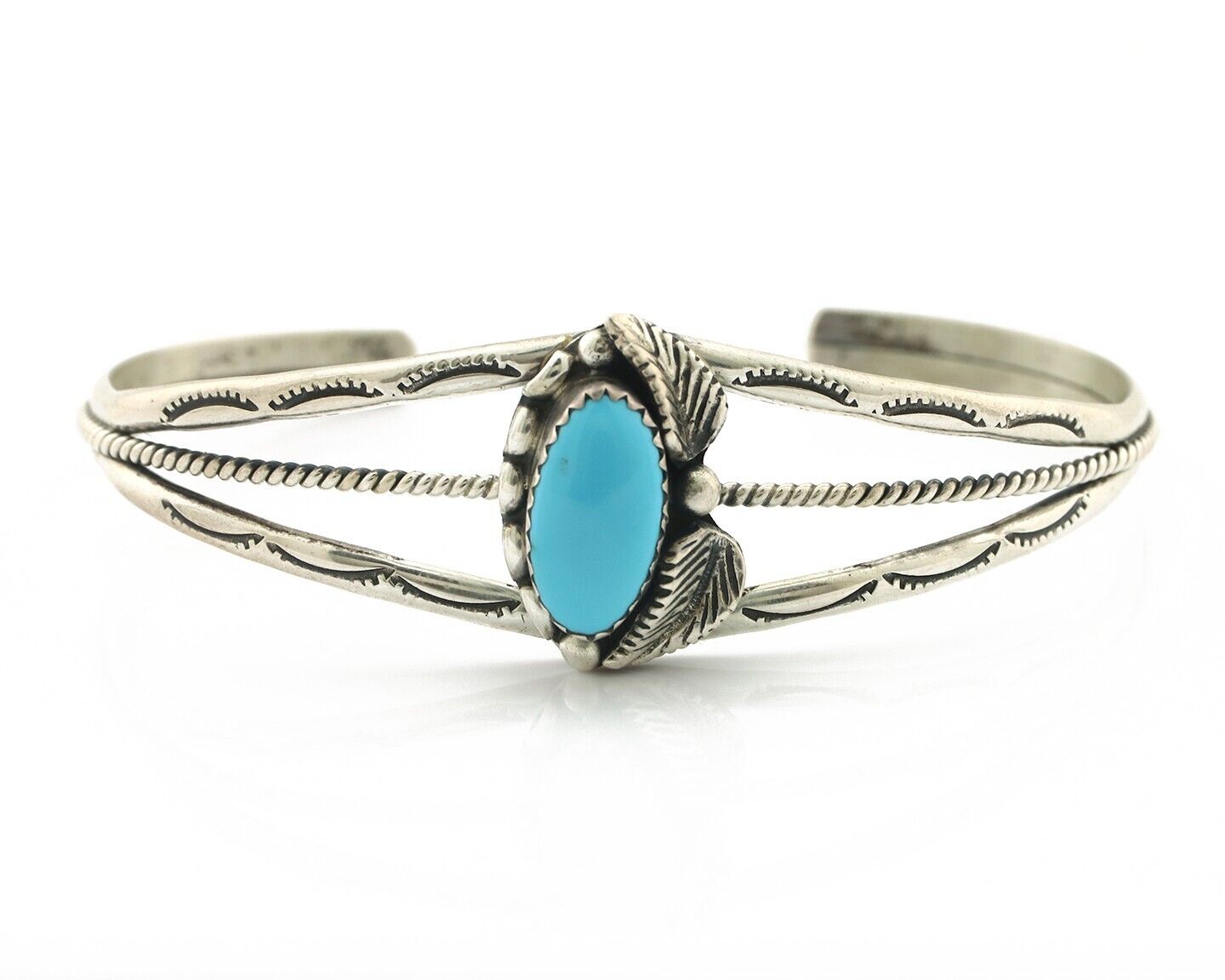 Navajo Bracelet 925 Silver Blue Turquoise Native American Artist Signed C.80's