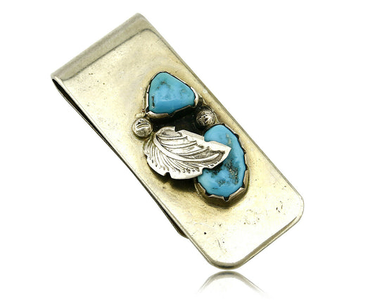 Zuni Money Clip .925 Silver & Nickle Sleeping Beauty Turquoise Artist Native C90
