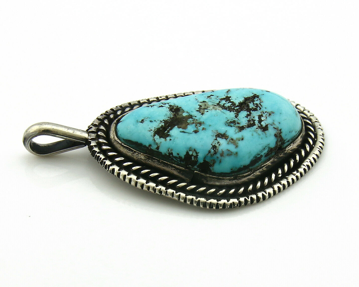 Navajo Pendant .925 Silver Kingman Turquoise Signed Artist Tom Willeto C.80's