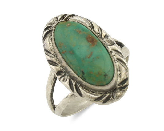 Navajo Ring .925 Silver Kingman Turquoise Native Artist Signed C.80's