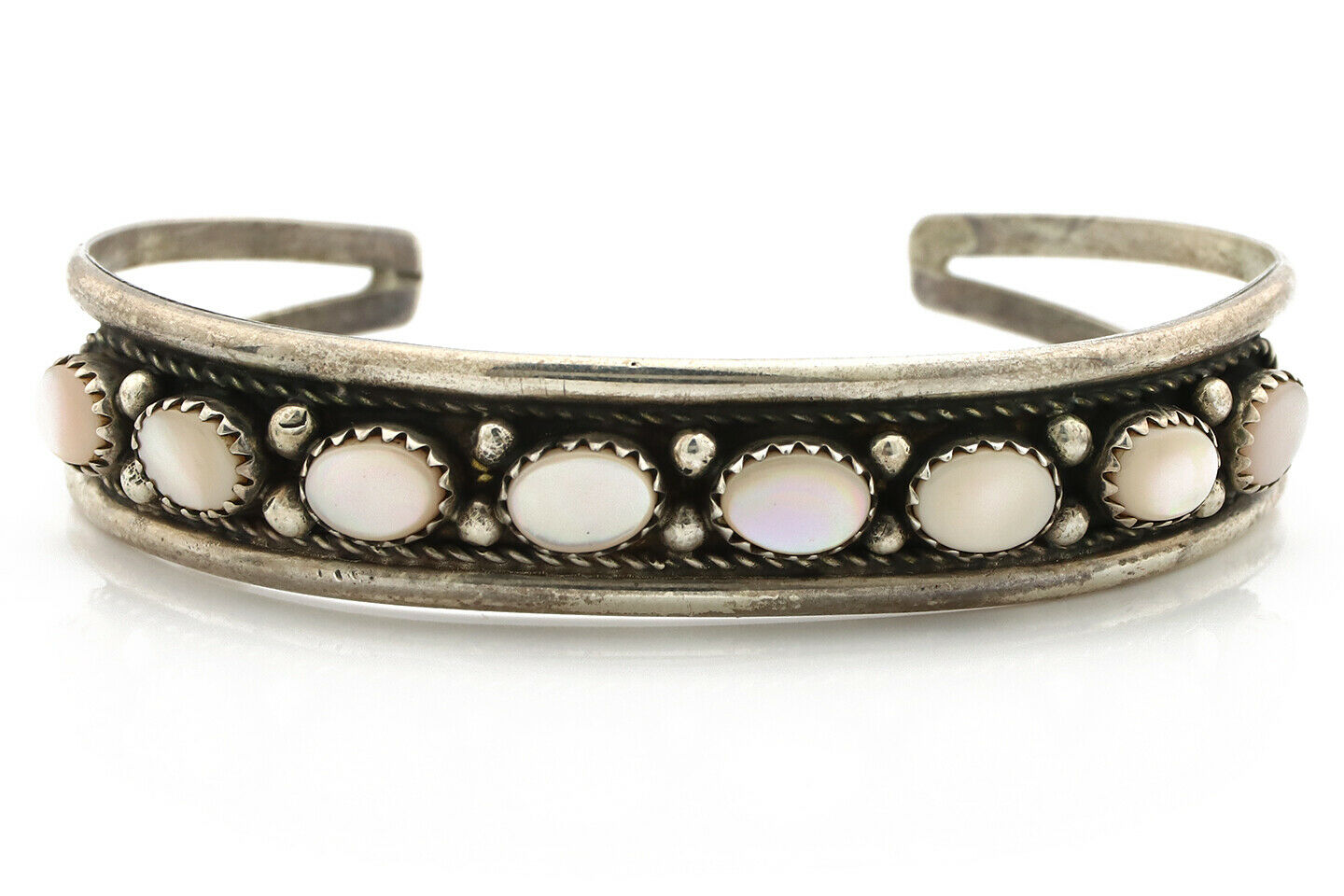 Navajo Bracelet .925 Silver Natural Pink Mussel Artist Signed P C.90's