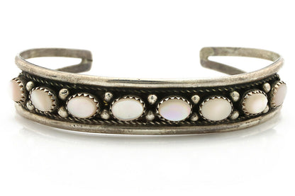 Navajo Bracelet .925 Silver Natural Pink Mussel Artist Signed P C.90's