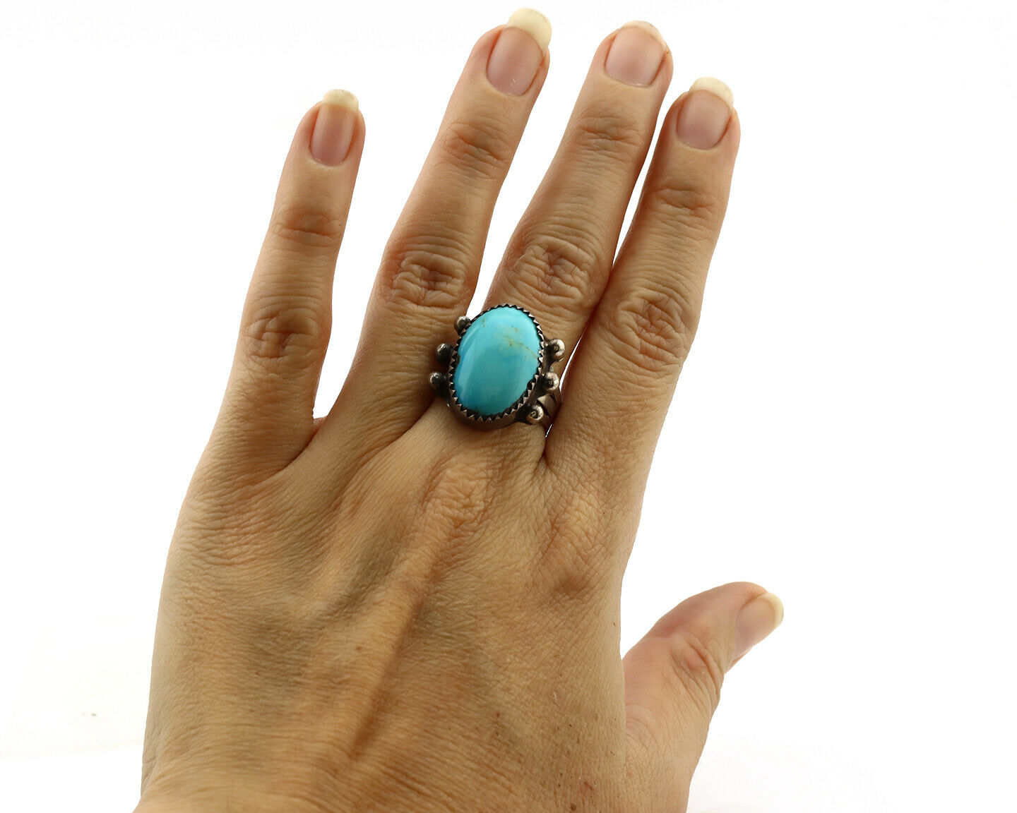 Navajo Ring .925 Silver Blue Turquoise Native American Artist C.1980's