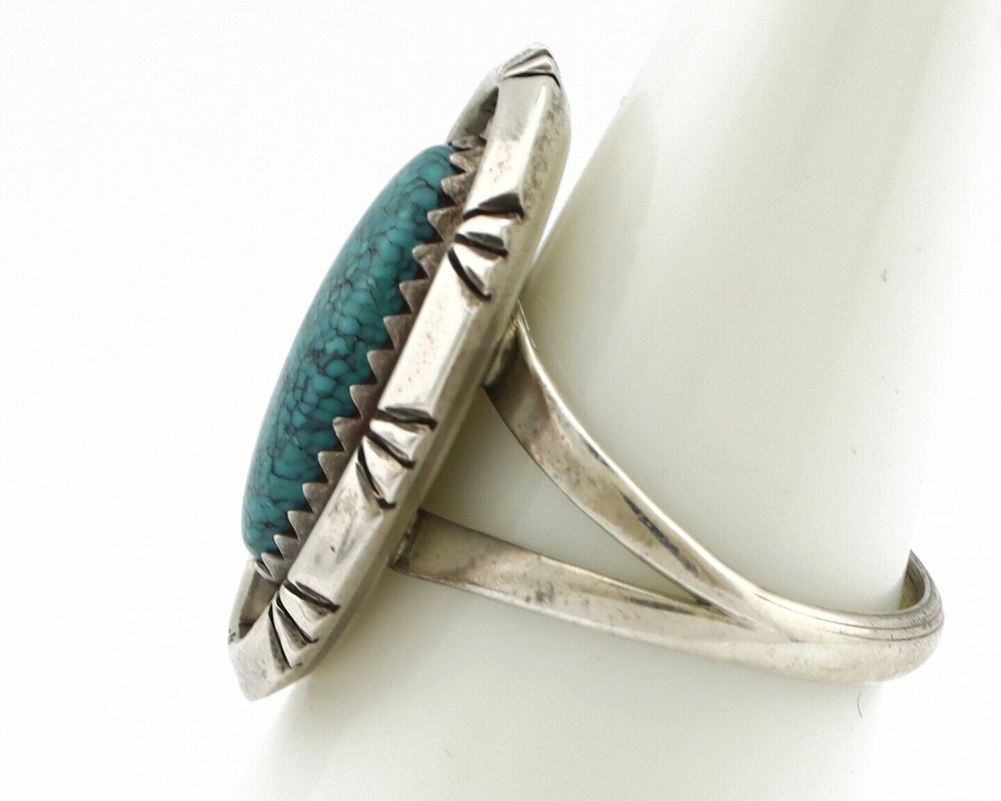 Navajo Ring 925 Silver Blue Mine 8 Turquoise Native American Artist C.80's