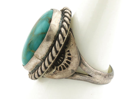 Navajo Ring .925 Silver Kingman Turquoise Native American Signed C.80's