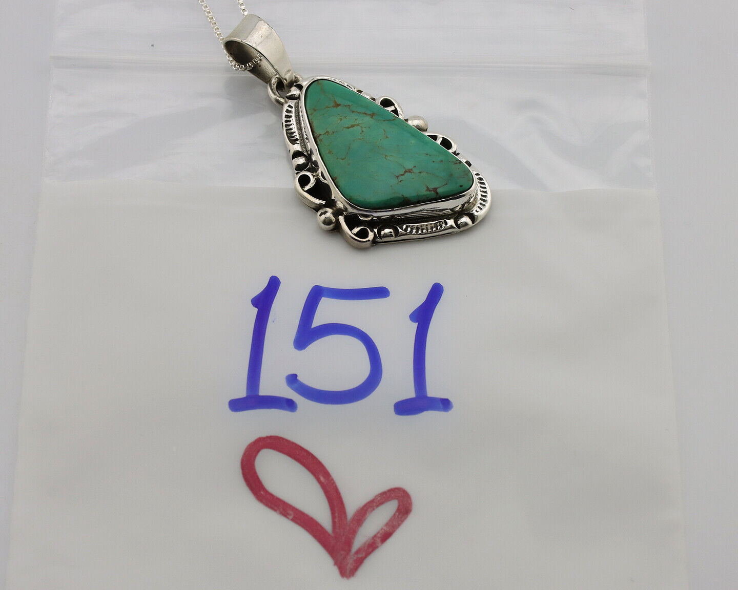 Navajo Necklace .925 Silver Kingman Turquoise Native American Signed C.1980's
