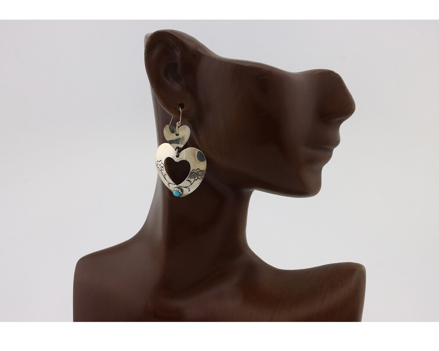 Navajo Dangle Heart Earrings Handmade 925 Silver Blue Turquoise Native Artist