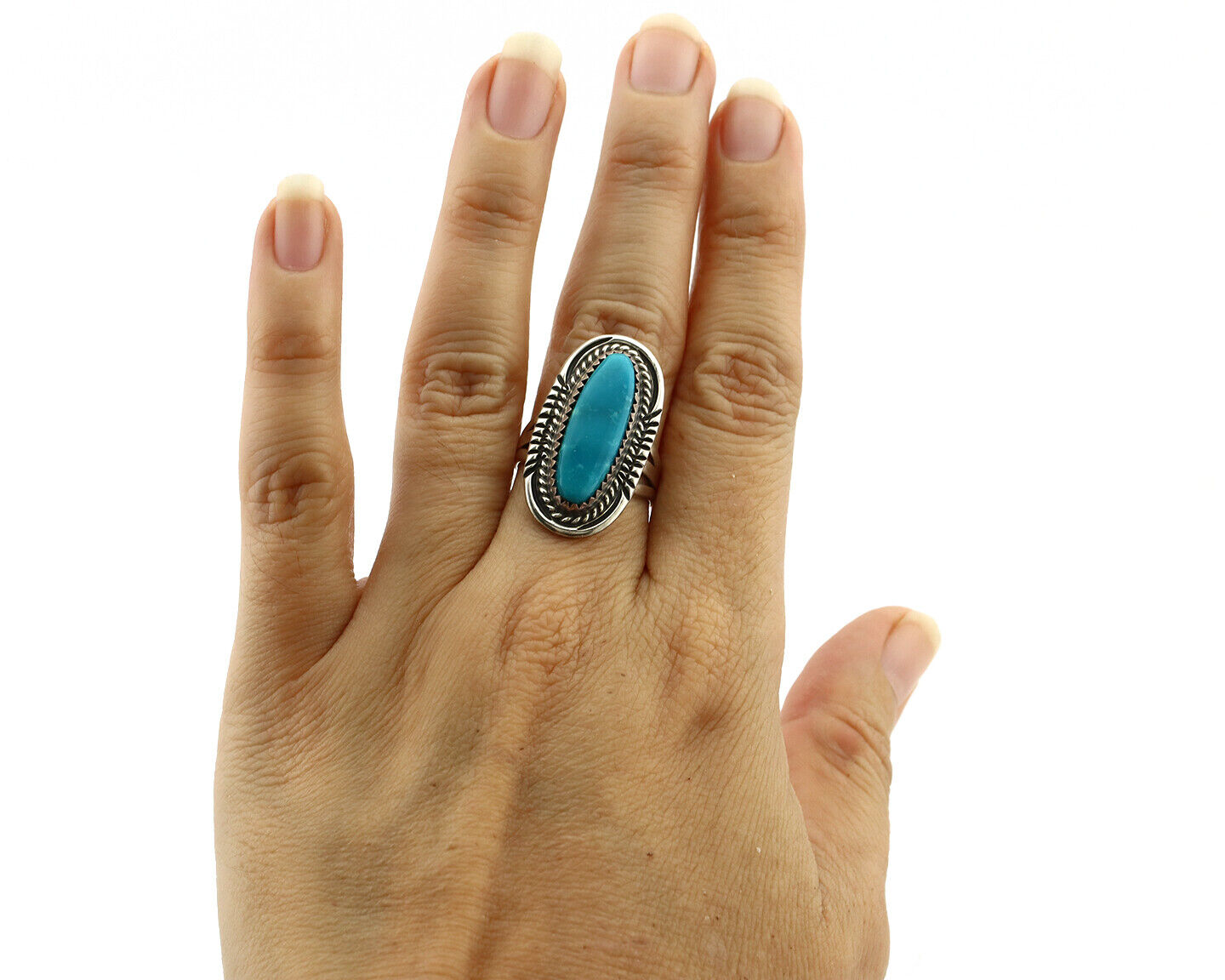 Navajo Ring 925 Silver Turquoise Mountain Artist Signed M Begay C.80's
