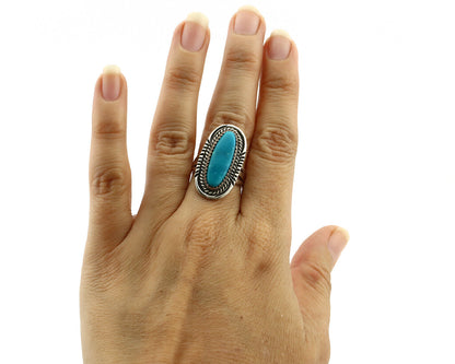 Navajo Ring 925 Silver Turquoise Mountain Artist Signed M Begay C.80's