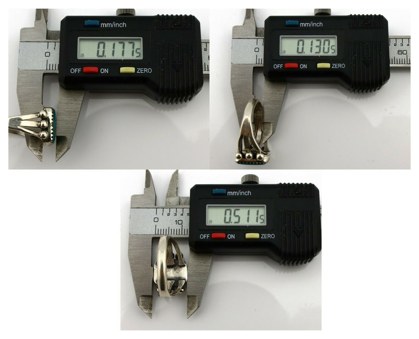 Navajo Ring .925 Silver Blue Gem Turquoise Native American Artist C80s