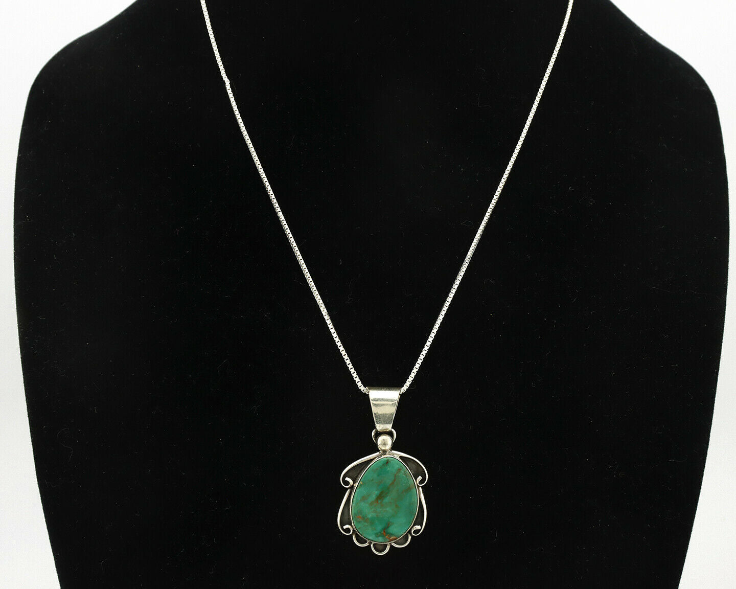 Navajo Necklace .925 Silver Manassas Turquoise Artist Signed Sunrise C.80's