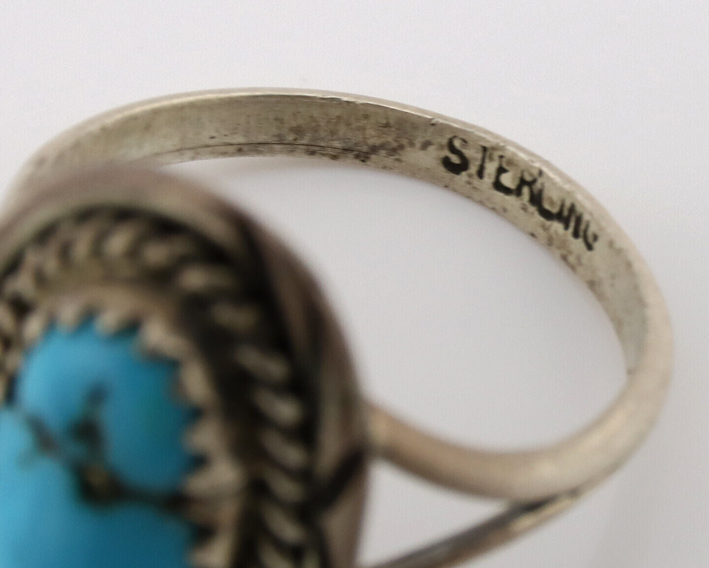 Navajo Ring .925 Silver Sleeping Beauty Turquoise Artist Signed BW C.80's