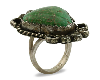 Navajo Ring .925 Silver Green Spiderweb Turquoise Native Artist C.1980's