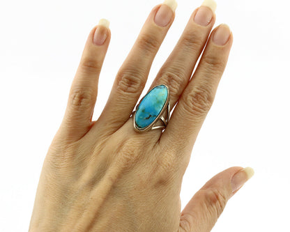 Navajo Ring .925 Silver Nevada Turquoise Native American Artist C.80's