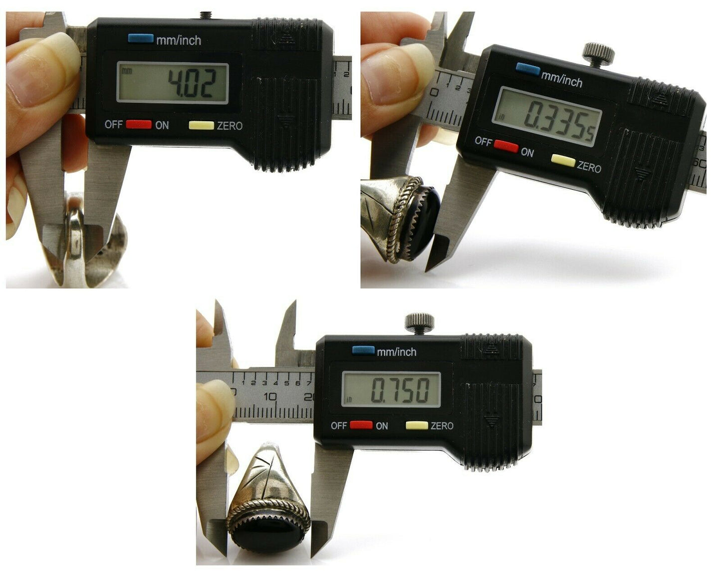 Women's Navajo Ring .925 SOLID Silver Hand Stamped Black Onyx Circa 1980's