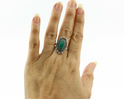 Navajo Ring .925 Silver Kingman Turquoise Native Artist C.1980's