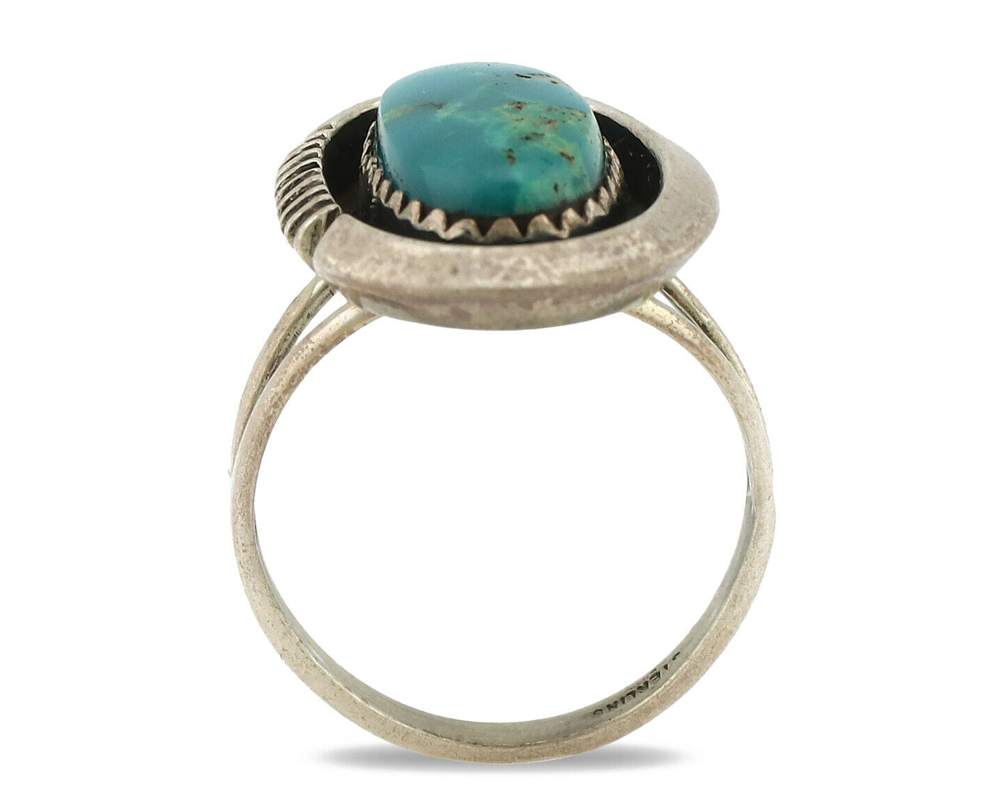 Navajo Ring .925 Silver Nevada Turquoise Native American Artist C.1980's