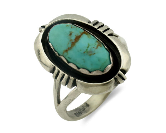 Navajo Ring .925 Silver Kingman Turquoise Handmade Native American Artist C80s