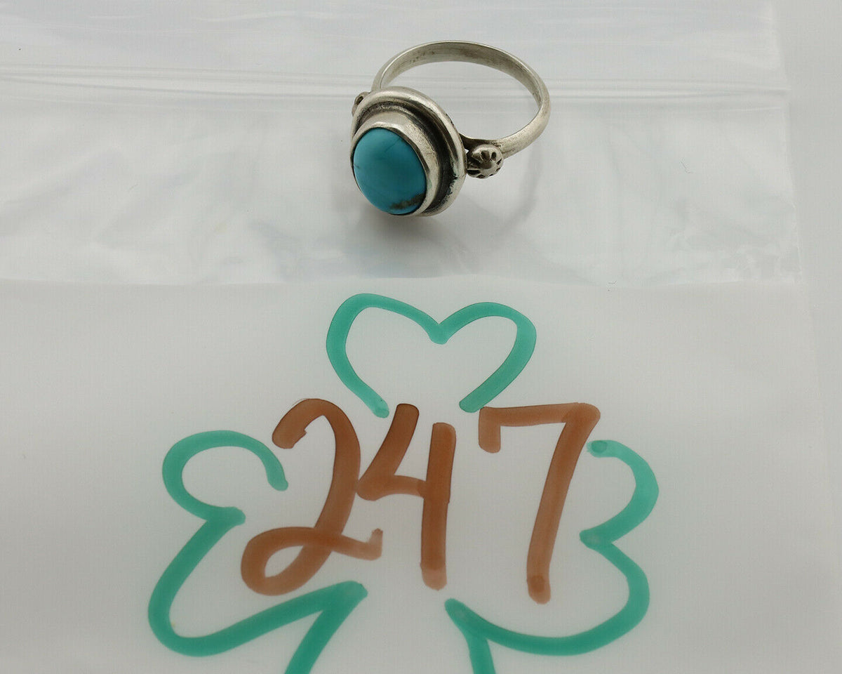 Navajo Ring .925 Silver Sleeping Beauty Turquoise Native American Artist C.1980s