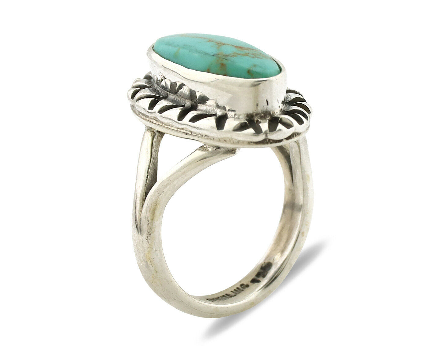 Navajo Ring .925 Silver Natural Mined Turquoise Artist Signed Gecko C.80's