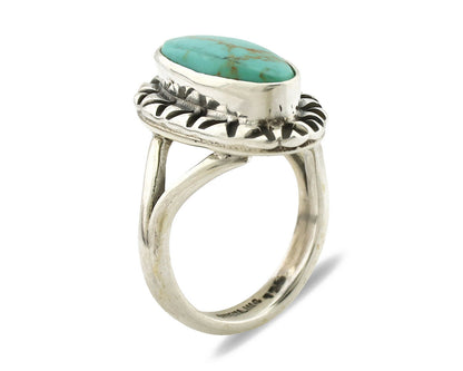 Navajo Ring .925 Silver Natural Mined Turquoise Artist Signed Gecko C.80's