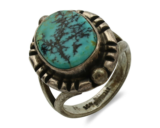 Navajo Ring .925 Silver Kingman Turquoise Artist Signed Gecko C.1980's