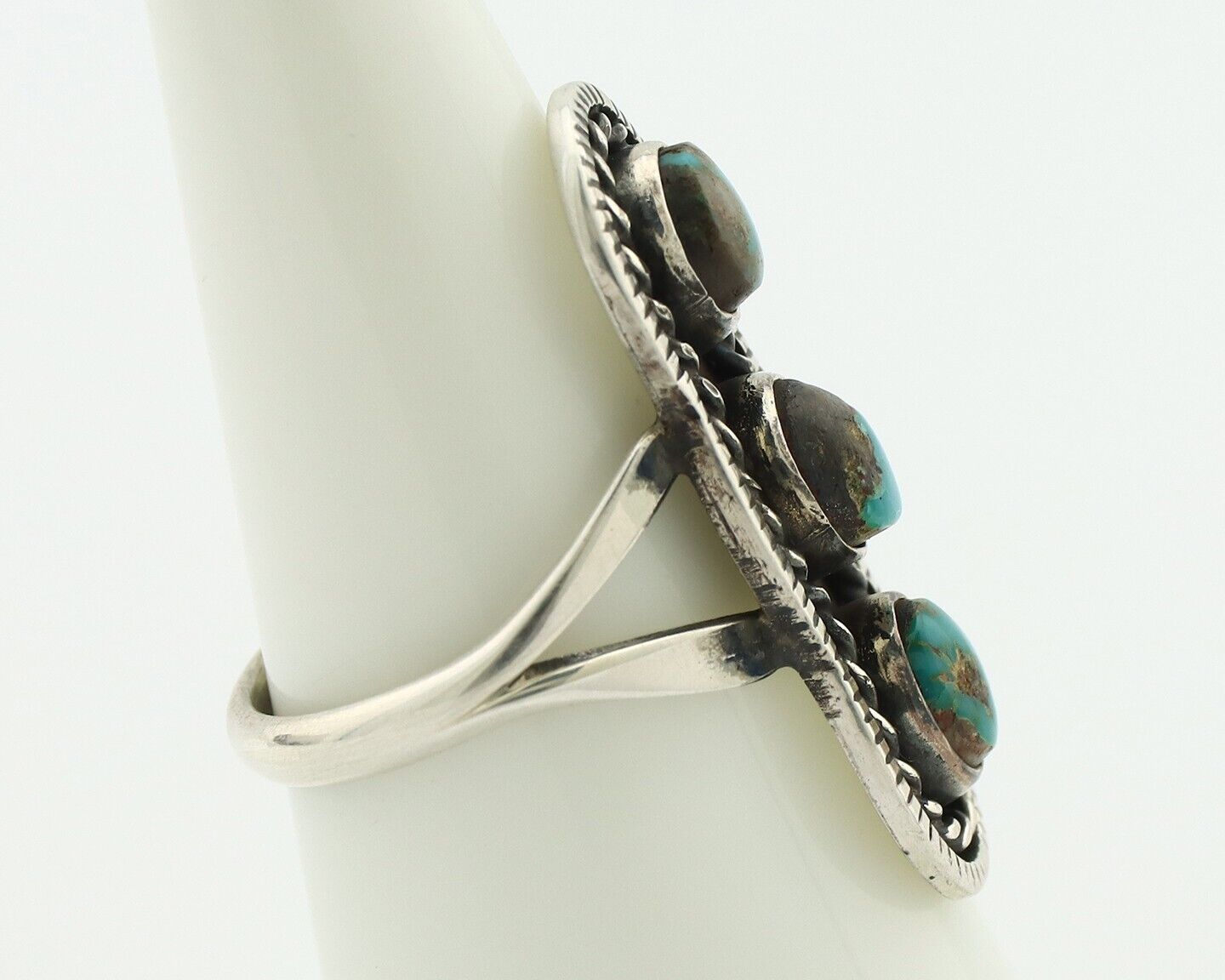 Navajo Ring .925 Silver Natural Blue Turquoise Native American Artist C.80's