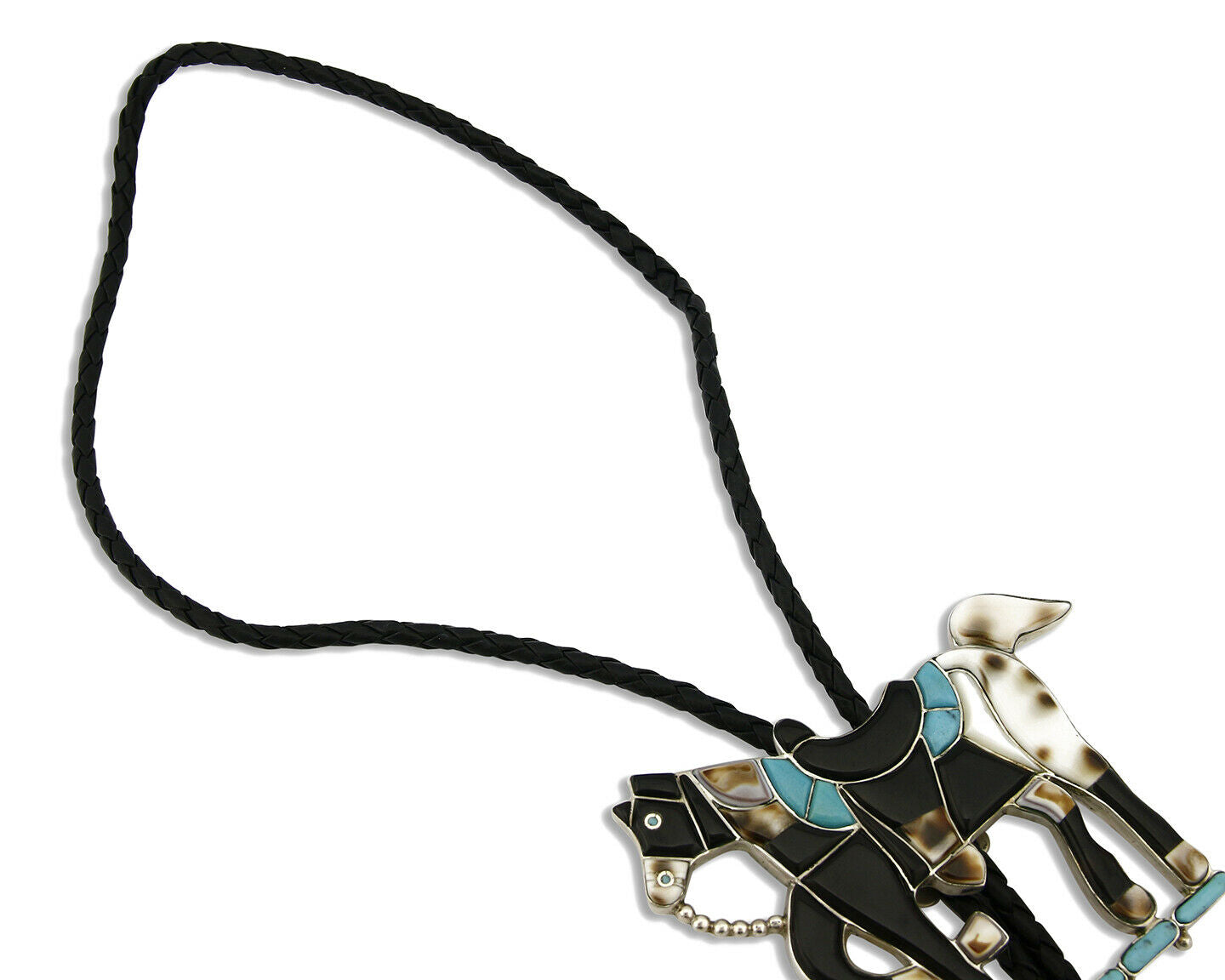 Navajo Bolo Tie .925 Silver Natural Gemstone Signed Artist WB Circa 1980's