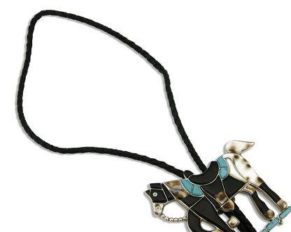 Navajo Bolo Tie .925 Silver Natural Gemstone Signed Artist WB Circa 1980's