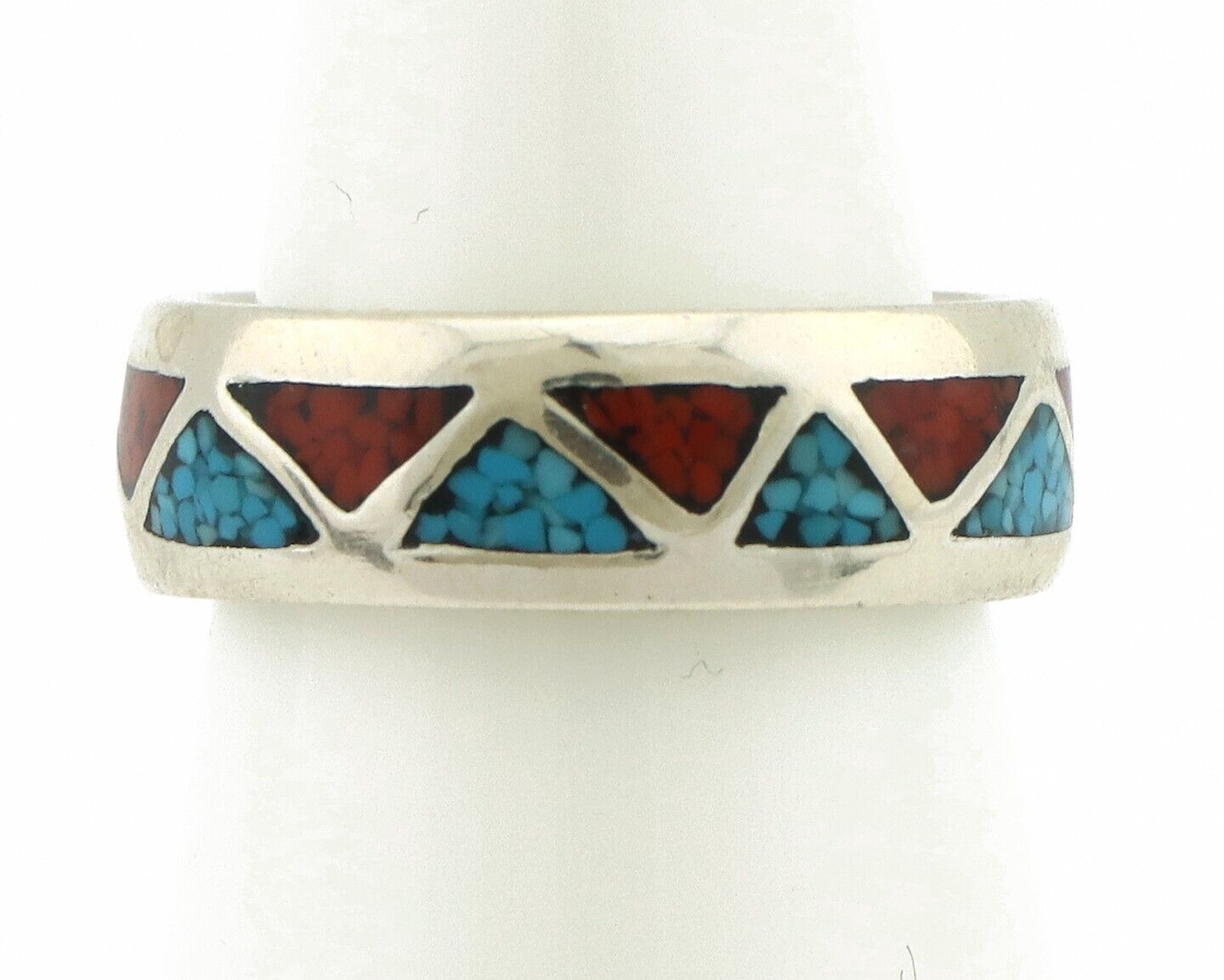Navajo Ring 925 Silver Natural Turquoise & Coral Native American Artist C.80's