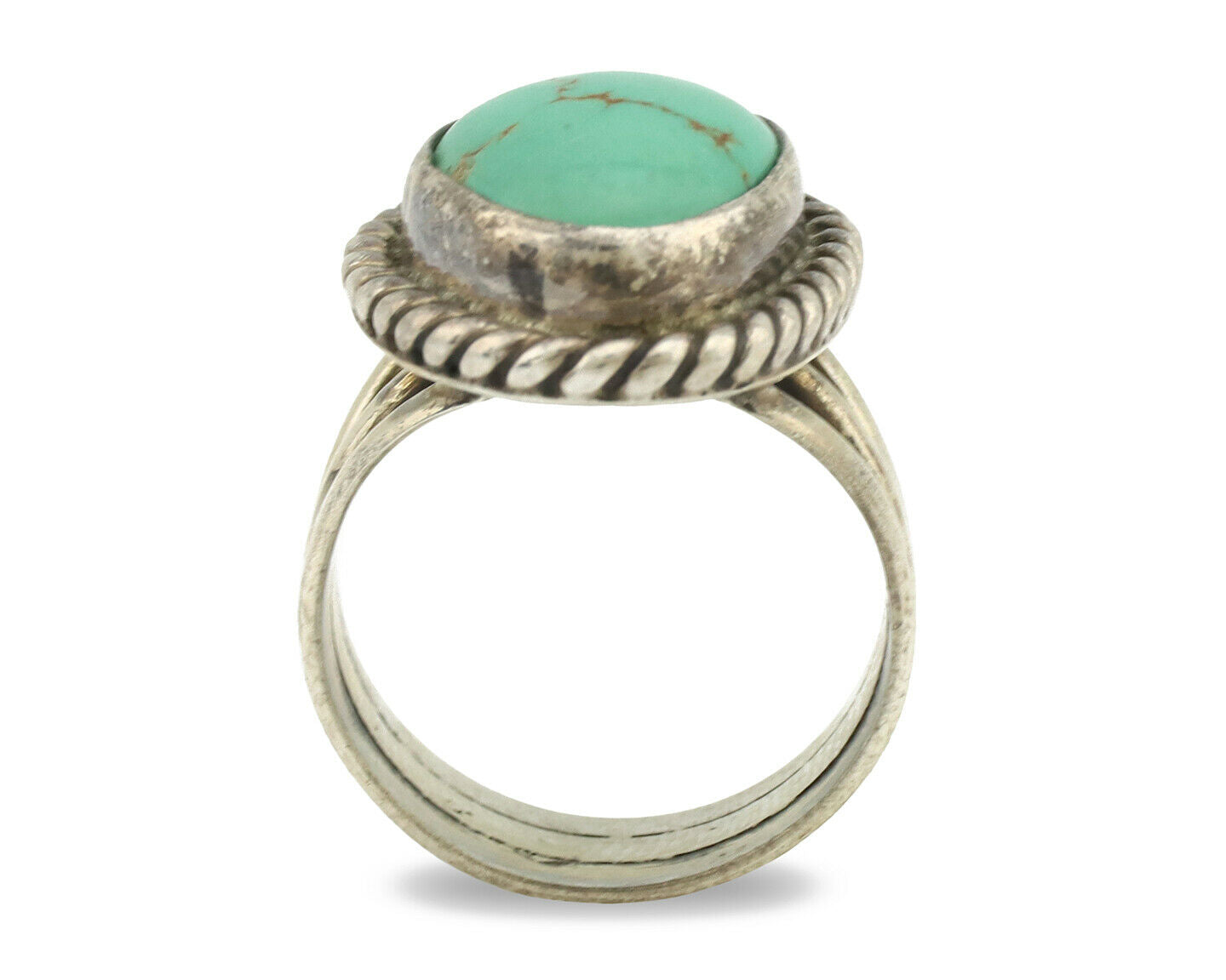 Navajo Ring .925 Silver Kingman Turquoise Native American Artist C.1980's