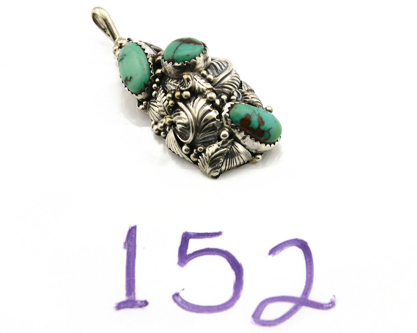 Navajo Pendant .925 Silver Kingman Turquoise Signed Artist Tom Willeto C.80's