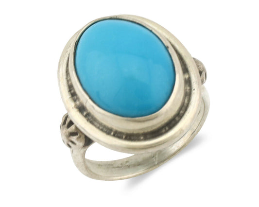 Navajo Ring .925 Silver Natural Blue Turquoise Native American Artist C.1980's