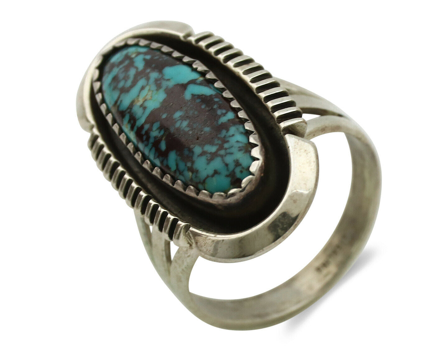 Navajo Ring .925 Silver Spiderweb Turquoise Artist Signed B C.1980's