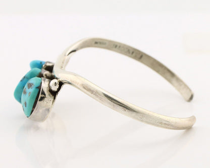 Navajo Bracelet 925 Silver Blue Kingman Turquoise Artist Signed E SANDAVOL C80s