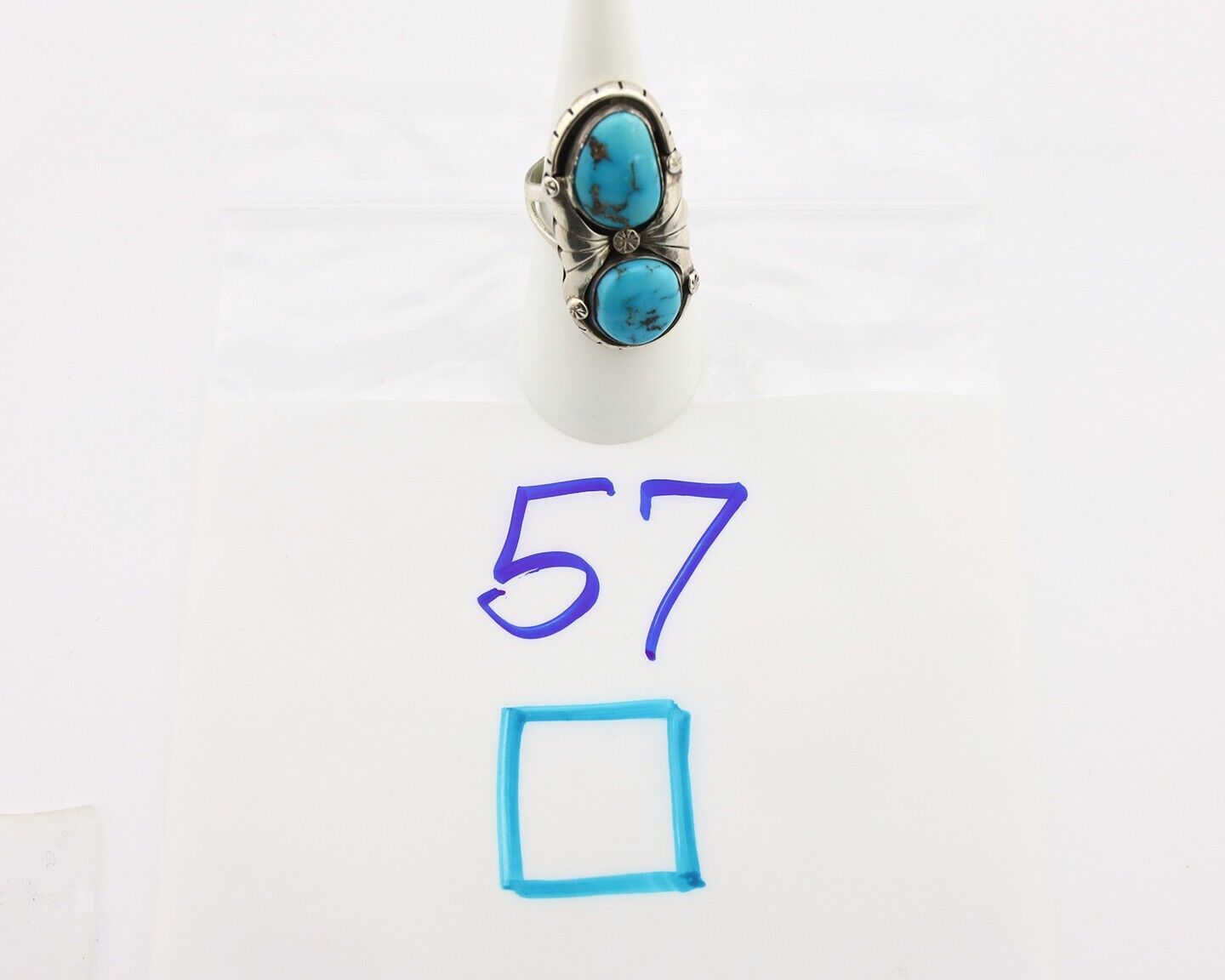 Navajo Ring 925 Silver Bisbee Turquoise Artist Signed Mike Platero C.80's