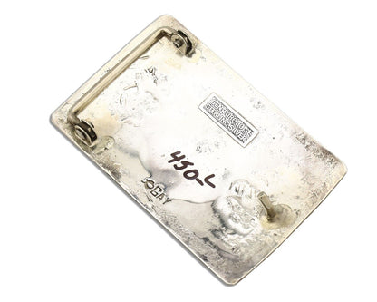 Navajo Belt Buckle .925 Silver Handmade Chip Inlay Artist Signed Bee Gay C.80's