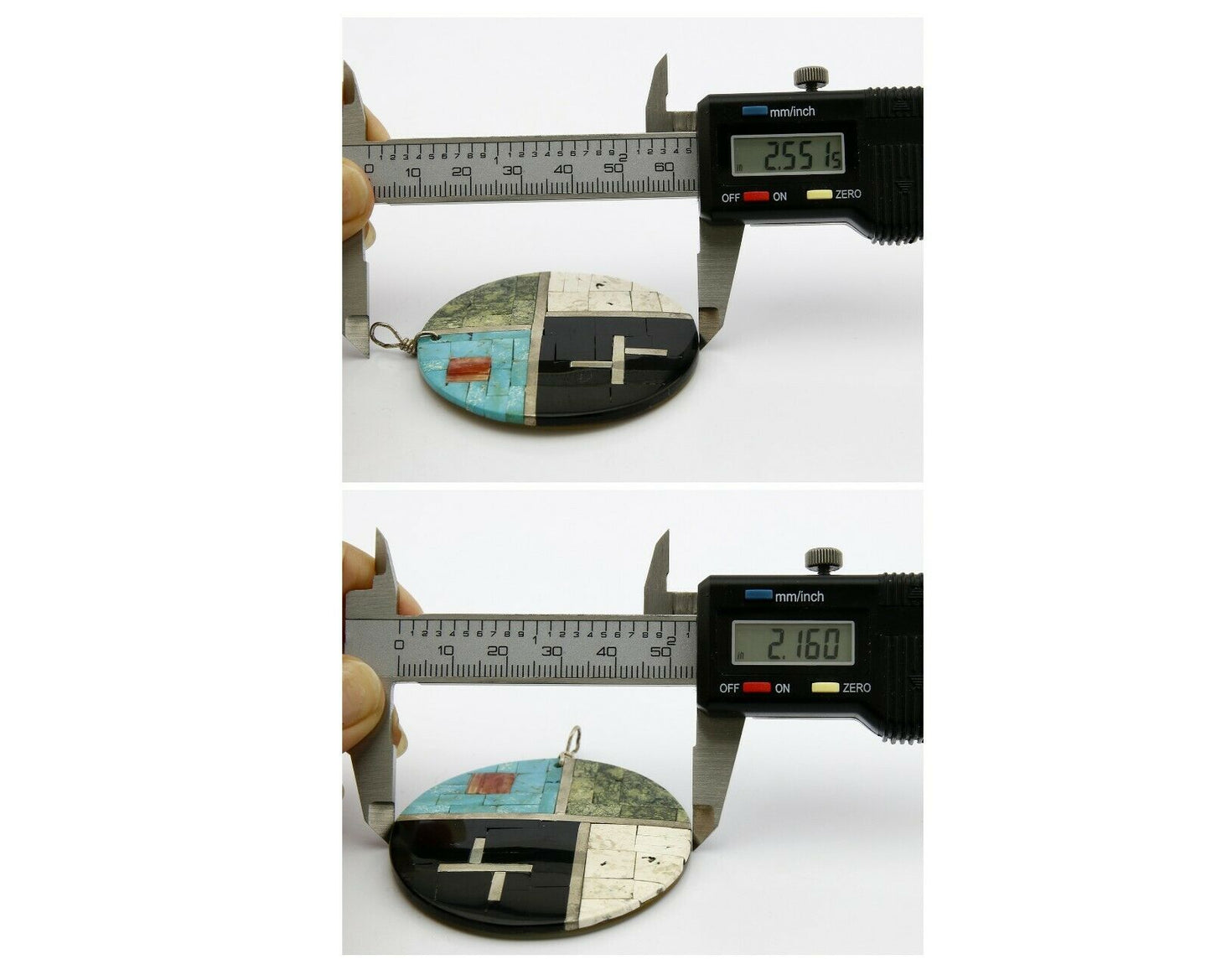 C. 1980's Santa Domingo Natural Gemstone Inlaid Handmade .925 Silver Pendant