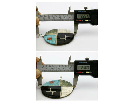 C. 1980's Santa Domingo Natural Gemstone Inlaid Handmade .925 Silver Pendant