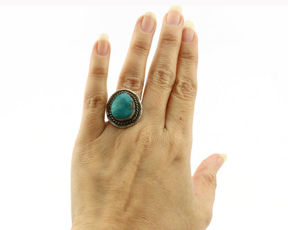 Navajo Ring .925 Silver Blue Turquoise Native American Artist C.1980's