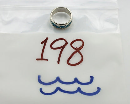 Navajo Chip Inlay Ring 925 Silver Sleeping Beauty Turquoise Artist Silver Cloud