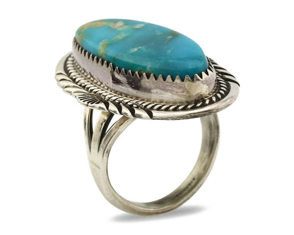 Navajo Ring .925 Silver Blue Turquoise Artist Signed M Begay C.1980's